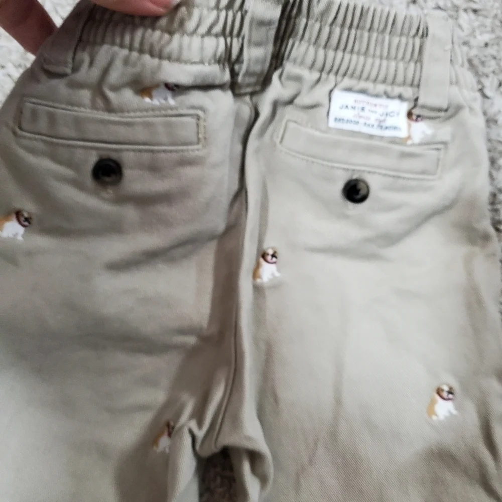 Janie and Jack Kakhi Puppy Embroidered Pants